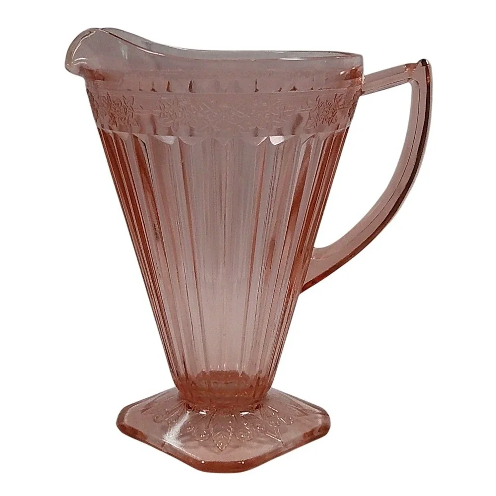 Hocking Glass Pitcher Pink Depression Glass Princess Pattern 8in Pink Footed